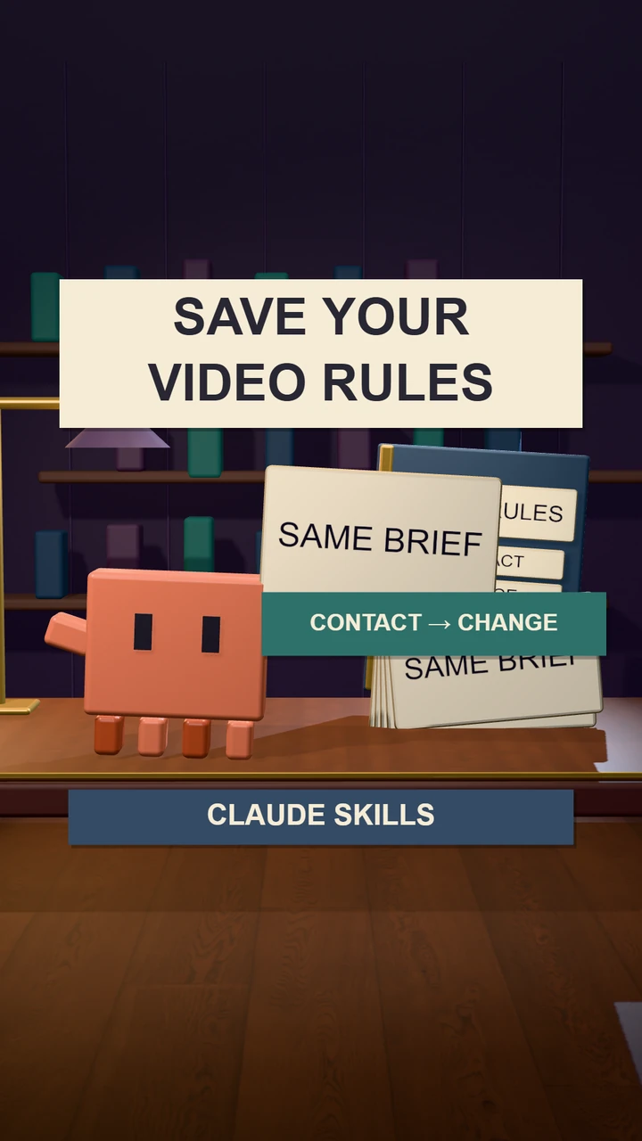 Original Drew Tools cover: orange Clawd beside a video-rules binder, with Save Your Video Rules, Contact to Change and Claude Skills labels.
